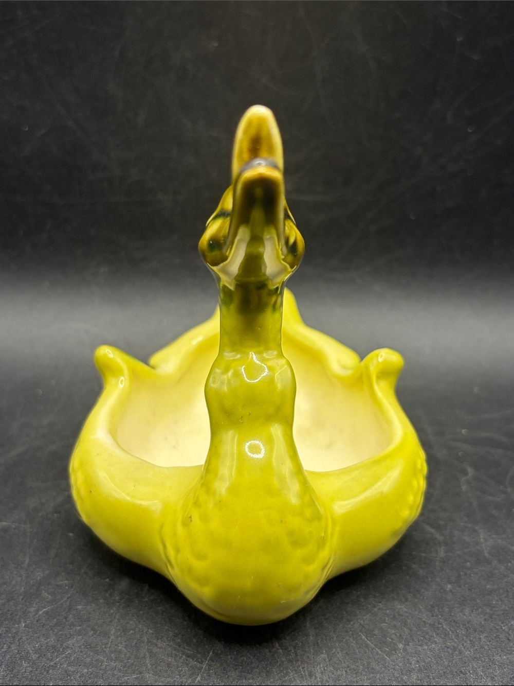 Vintage MCM Chartreuse Goose Swan Pottery Trinket Dish Bird Keepsake Dish - Picture 6 of 7